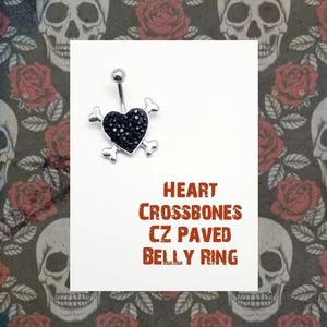 5/$10 | Black CZ Heart Crossbones Belly Ring
